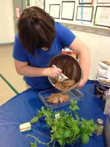 pouring the brownie batter