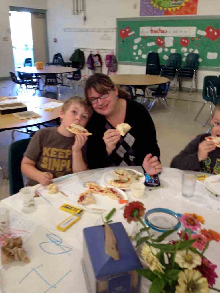 Sawyer and his mom, Teah enjoying their pizza dinner.