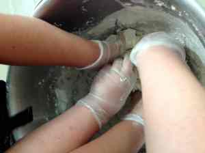 kneading pizza dough