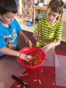 mixing in corn starch and olive oil