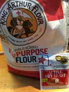 flour, yeast, salt oil and water- pizza dough