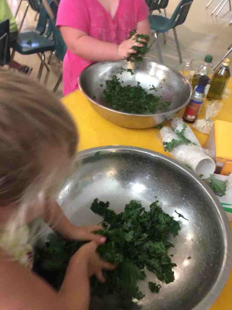 massaging kale salad
